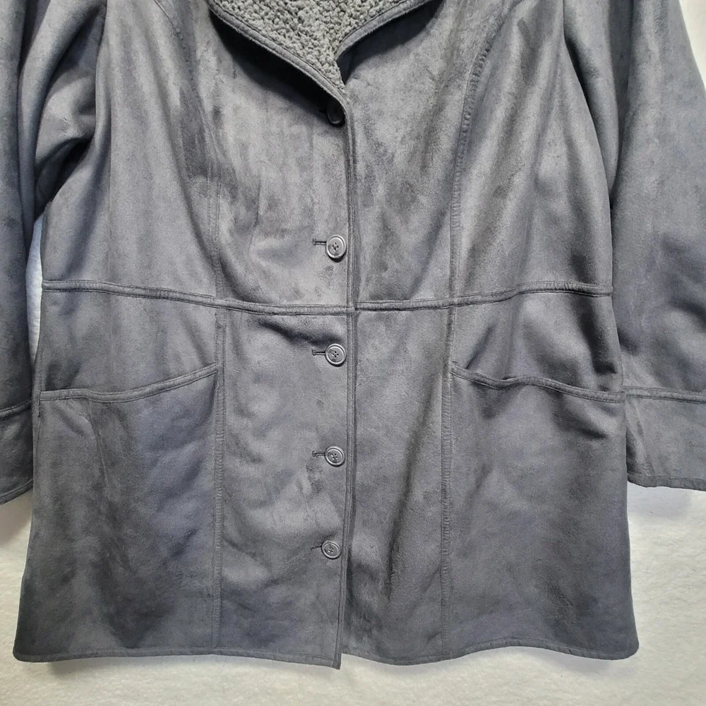 Denim & Co Coat Size 2XL Women's Grey Long Faux Suede & Sherpa Lined